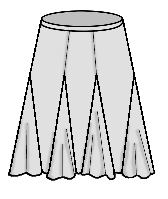 Six-gore skirt with godets