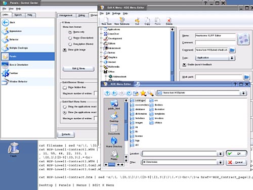 KDE Control Center “Work path:” dialog box for new item.