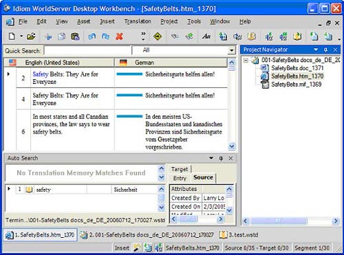Translation and Preview view in Idiom WorldServer Desktop Workbench