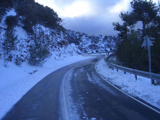 Driving through the Trodos mountains during the winter
