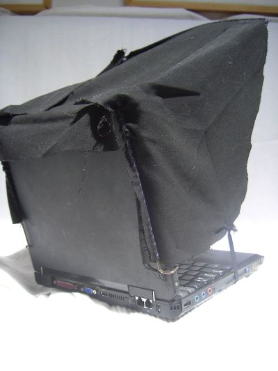 View from the back, with Side Leg running up along side and behind the monitor, Clasp at bottom. 