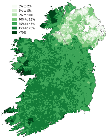 Proportion of respondents who said they could speak Irish in the Republic of Ireland and Northern Ireland censuses of 2011