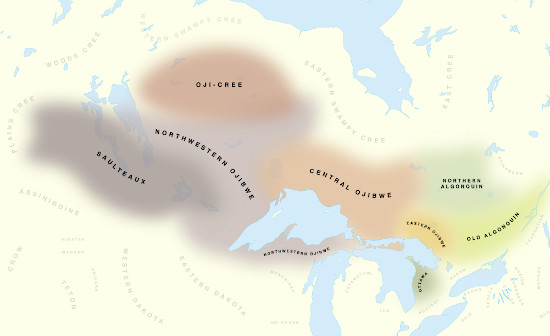 Pre-contact distribution of Ojibwe and its dialects