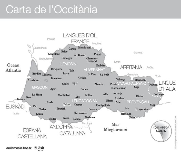 Main cities of Occitan, written in the Occitan language