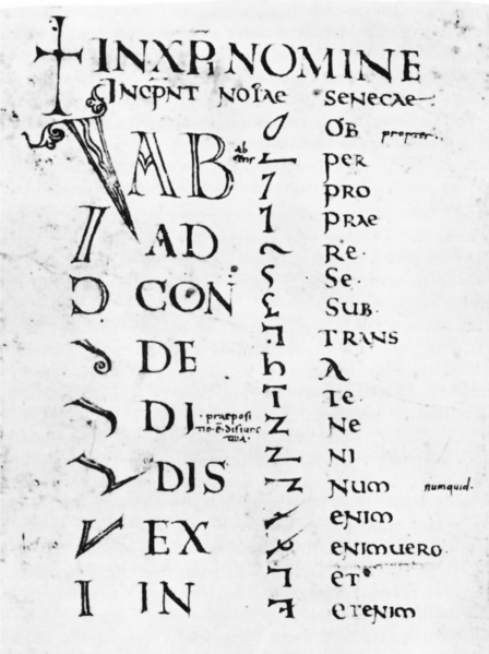 Tironian note glossary from the 8th century, codex Casselanus