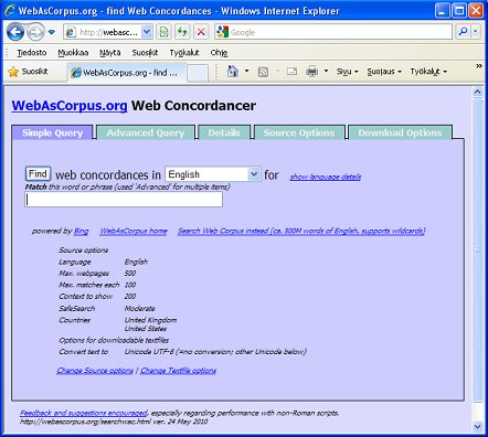 Quick Corpora Compiling. Using Web as Corpus.