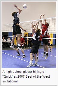 A high school player hitting a "Quick" at 2007 Best of the West Invitational