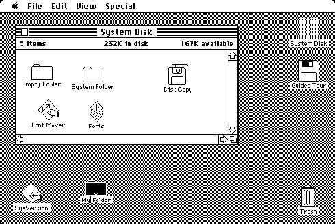 The original 1984 Mac OS desktop featured a radically new graphical user interface