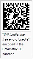 "Wikipedia, the free encyclopedia" encoded in the DataMatrix 2D barcode