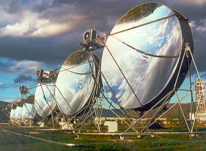 This parabolic dish engine system, which concentrates solar power, is one of many solar energy technologies