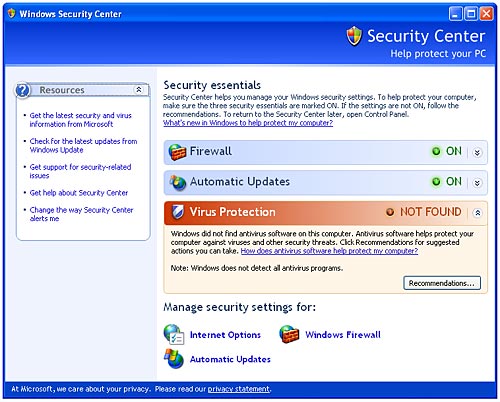 The Windows Security Center was introduced with Windows XP Service Pack 2