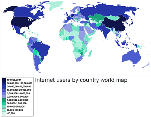 Population of Internet users by country (CIA figures)