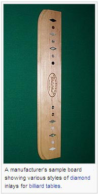 A manufacturer's sample board showing various styles of diamond inlays for billiard tables