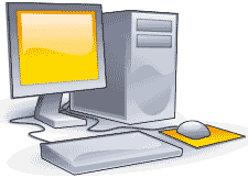 A stylized illustration of a desktop computer