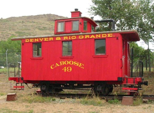 A "Bobber" 4-wheel caboose of the Denver & Rio Grande Railroad preserved at the Colorado Railroad Museum, Golden, Colorado