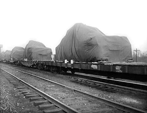 A train of loaded flatcars