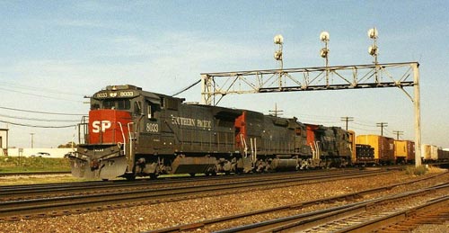 A westbound SP manifest train west of Chicago