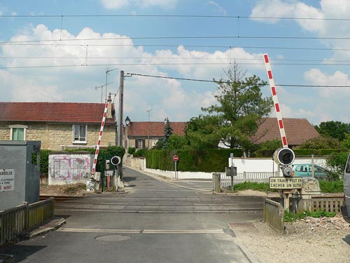 Boom barriers at a railway crossing in France
