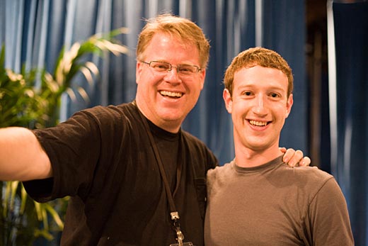 Zuckerberg (right) with Robert Scoble in 2008.