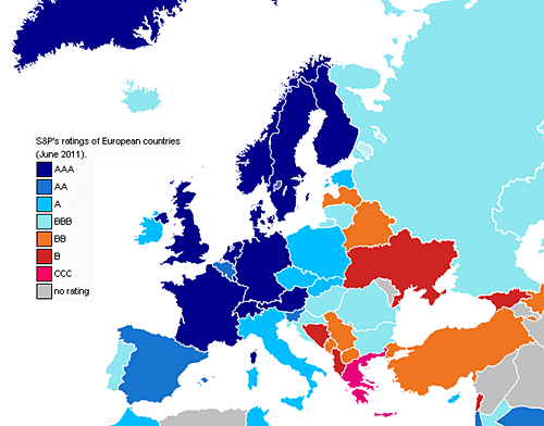 S&P’s ratings of European countries (June 2011)