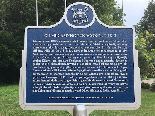 Ontario Heritage Plaque in Ojibwe at the Battle of the Thames historical site