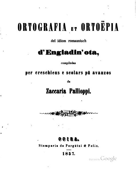 Cover page of Ortografia et ortoepia del idiom romauntsch d’Engiadin’ota