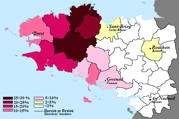 Regional statistics of Breton speakers, in 2004
