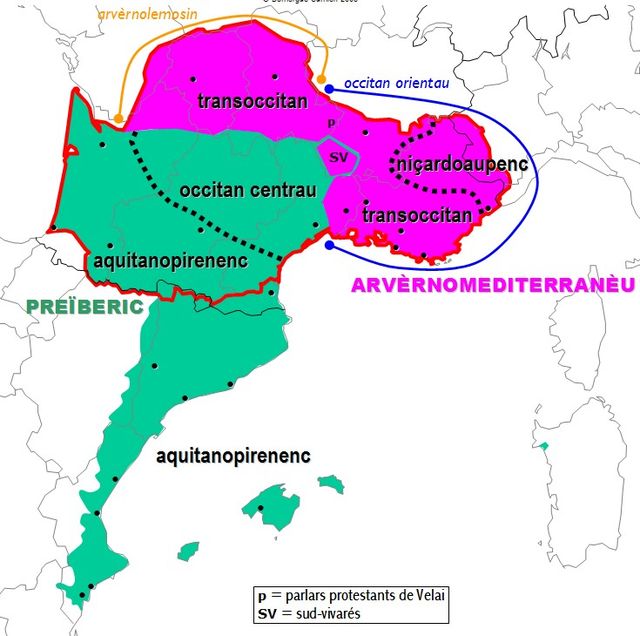 Supradialectal classification of Occitan according to Sumien