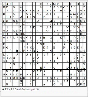A 25 X 25 Giant Sudoku puzzle