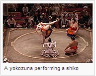 A yokozuna performing a shiko
