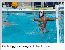 Goalie eggbeateringup to block a shot