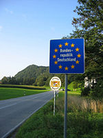 The Schengen Agreement has ensured open borders between most member states. (Austro-German border)