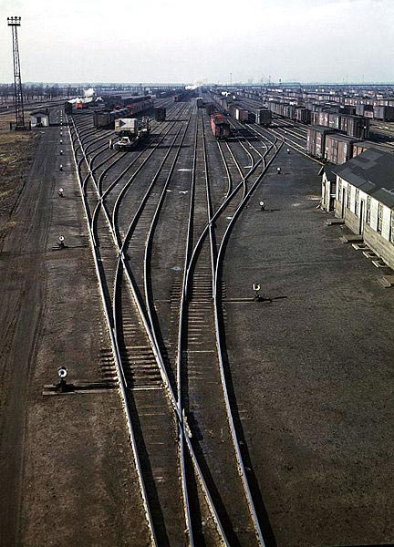 A railroad yard in Chicago, Illinois, (Proviso Yard) operated by the Chicago and North Western Railwayas seen in December 1942
