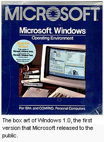 The box art of Windows 1.0, the first version that Microsoft released to the public